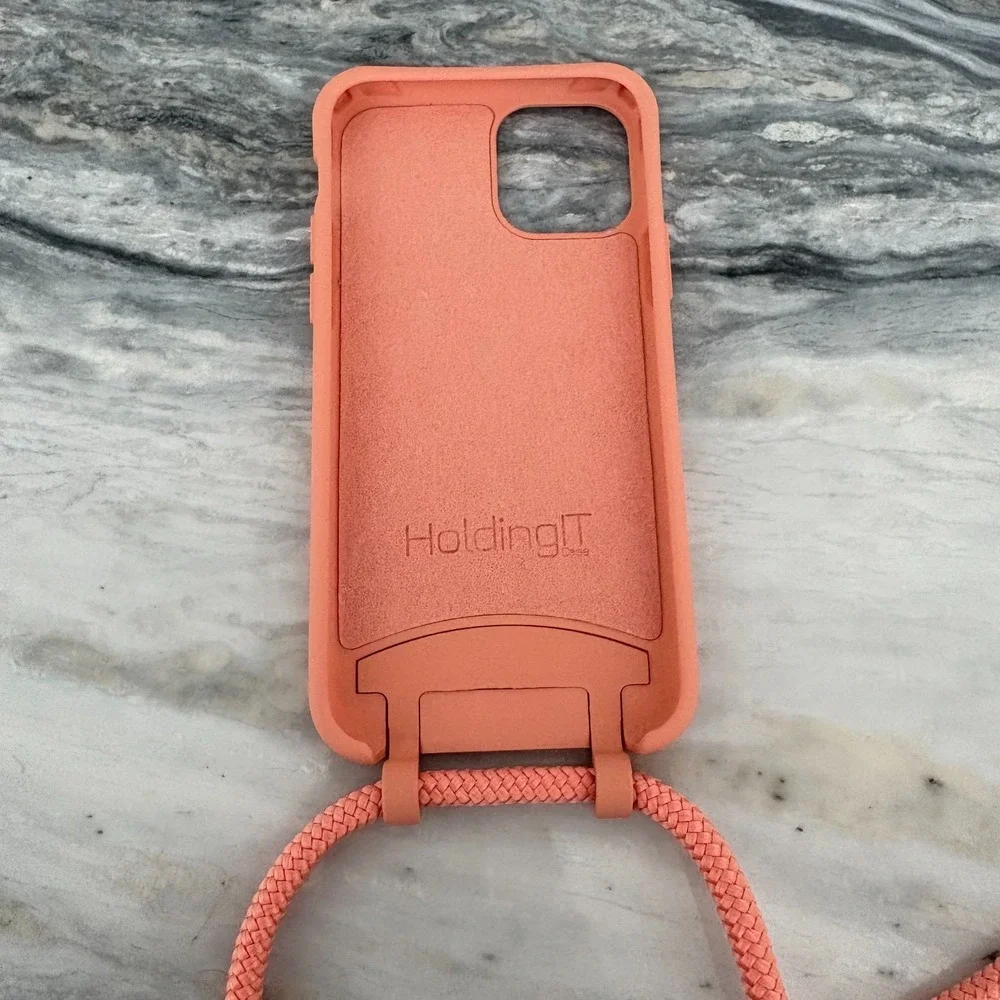 NWT‎ HoldingIT iPhone 11 Pro Peach Silicone Lanyard Crossbody Phone Case Cover